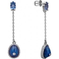 Серьги пусеты (гвоздики) с синей эмалью, топазом и бриллиантами