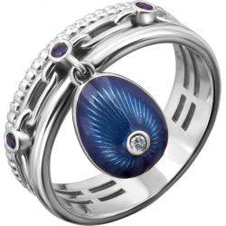 Кольцо с синей эмалью, сапфирами и бриллиантом
