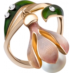 Кольцо  с эмалью, жемчугом и бриллиантами