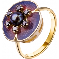Кольцо с эмалью, жемчугом и бриллиантами