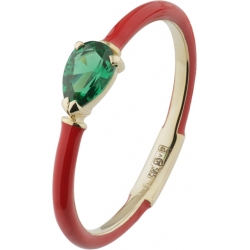Кольцо с зеленым нанокристаллом и красной эмалью
