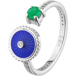 Кольцо с синей эмалью, изумрудом и бриллиантами
