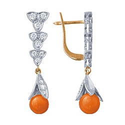 Серьги с кораллом и бриллиантами