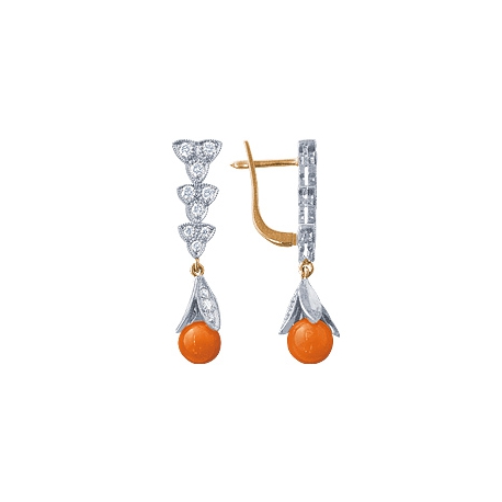 Серьги с кораллом и бриллиантами