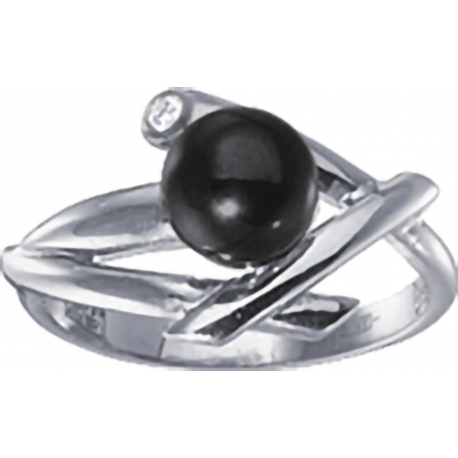 Кольцо с черным жемчугом и бриллиантом
