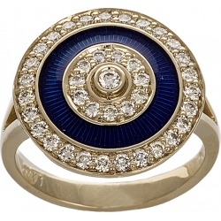Кольцо с бриллиантами и синей эмалью