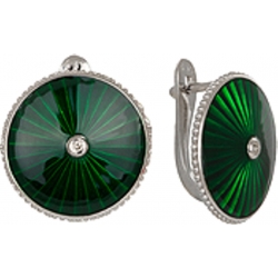 Серьги с бриллиантом и зеленой эмалью