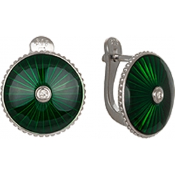 Серьги с бриллиантом и зеленой эмалью