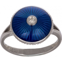 Кольцо с бриллиантом и синей эмалью