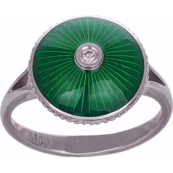 Кольцо с бриллиантом и зеленой эмалью