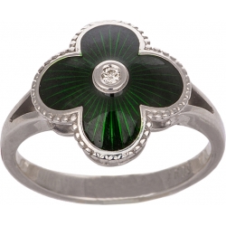 Кольцо с бриллиантом и зеленой эмалью