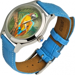 Часы с флорентийской мозаикой "Попугай" и ремешком