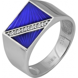 Печатка с бриллиантами и синей эмалью
