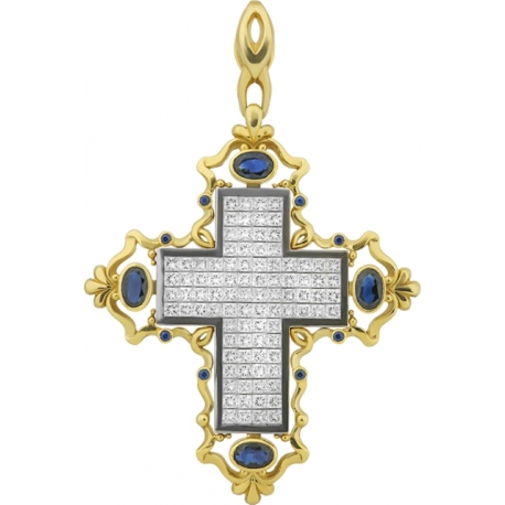 Крест с сапфирами и бриллиантами в невидимой закрепке "Invisible"