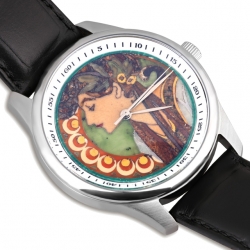 Часы с флорентийской мозаикой "Лорен" Альфонса Мухи и ремешком