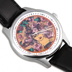 Часы с флорентийской мозаикой "Роза" Альфонса Мухи и ремешком