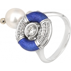 Кольцо с эмалью, жемчугом и бриллиантами