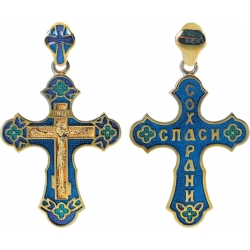 Крест серебряный с эмалью "Распятие" "Спаси и Сохрани"